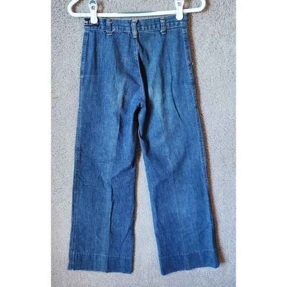 VTG 70s Women's Tour De Force Wide Flare Leg Baggy Jeans Patch Pockets Blue Sz 6